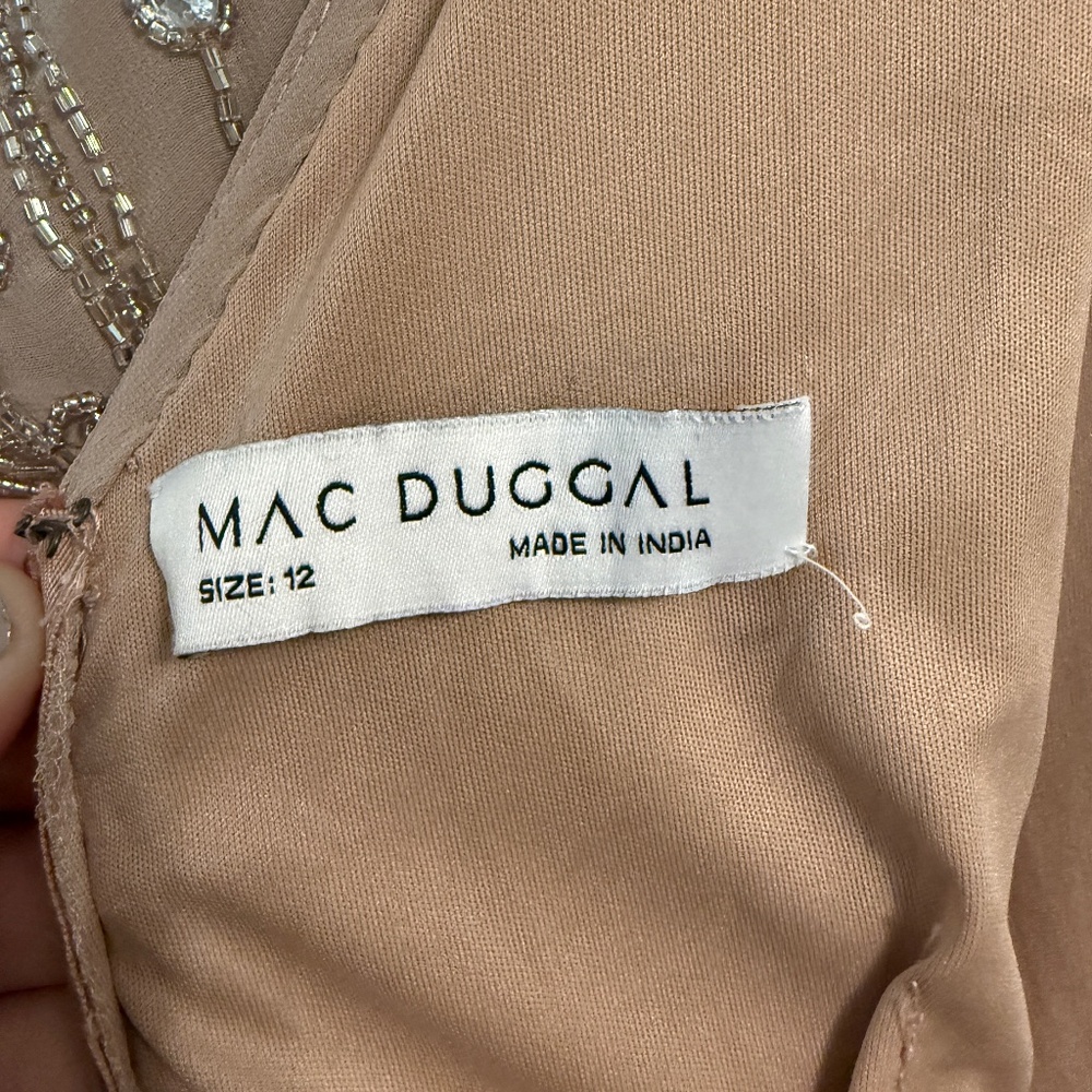 NWT Mac Duggar Beaded Cap Sleeve Empire Waist Cocktail Gown Midi Dress Mocha 12 - Picture 5 of 6
